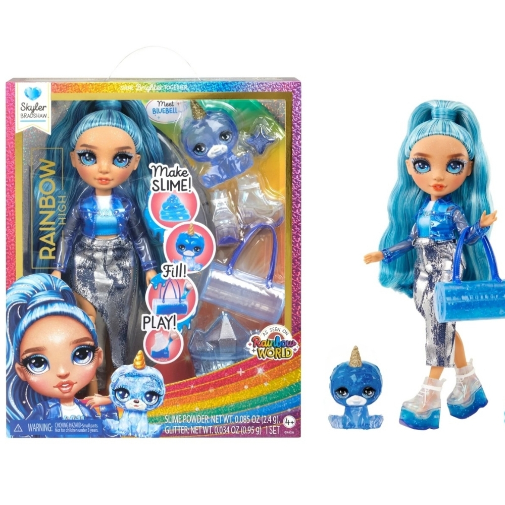 New in Box Rainbow High Skyler with Slime Kit & Pet, 11” Doll, Blue, Ages 4+